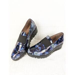 Wondersfly Wonders fly Blue Antique Rose Floral Wedge Loafer, 38 Style 33135